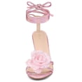 thumbnail image 2 of BLISSFUL STEP Outfit Women's Flower Rhines Open Toe Lace Up Stiletto Heels Sandals Pink 8.5, 2 of 7