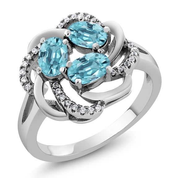 Gem Stone King 925 Sterling Silver Blue Zircon Ring for Women (2.62 Cttw, Oval 6X4MM, Gemstone December Birthstone, Available in Size 5, 6, 7, 8, 9)