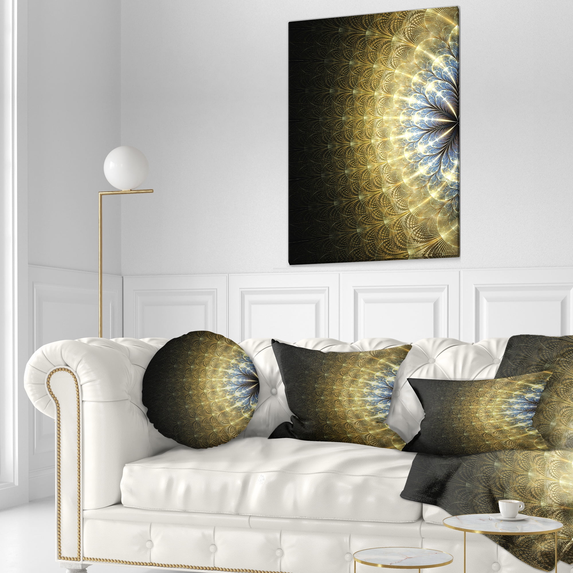 Designart Amazing Gold Symmetrical Fractal Flower - Floral Throw Pillow - 12x20