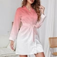 thumbnail image 3 of Aesthetic Antique Pink And White Gradient Night Robe Long Sleeve V Neck Robe With Belt Women's Sleepwear Dresses, 3 of 9