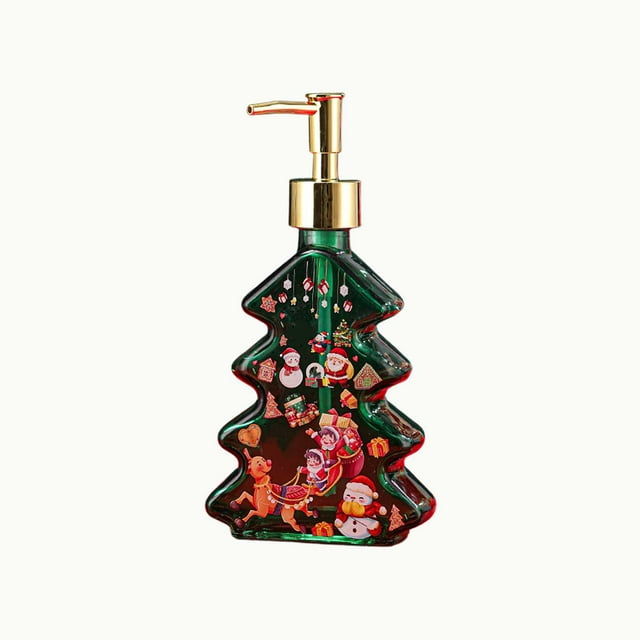REZUOFI 1 Pcs Christmas Tree Soap Dispenser, Glass Lotion Bottle, Hotel Style Shower Gel Container, Bathroom Decor, Holiday Design 300ML