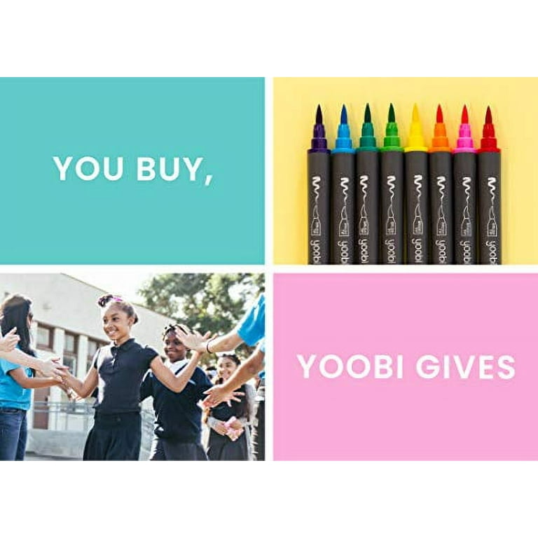  Yoobi, Triangular Ballpoint Pens, 4 Pack, Pink, Teal,  Yellow, and Blue Barrels with Black Ink, Motivational Messages on Each, PVC Free, FSC Certified Packaging