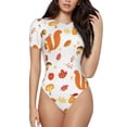 thumbnail image 2 of Goofa Squirrel InThe Forest3 Printed Women Rash Guard Short Sleeve,Tummy control Swimsuit Surfing Swimsuit Bathing Suit One Piece Swimsuit UPF 50-XX-Large, 2 of 9