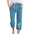 thumbnail image 1 of VEKDONE Womens Cotton Linen Capris Pants Blue M, 1 of 4