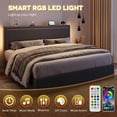 thumbnail image 3 of Einfach King Size Lift Up Hydraulic Bed Frame, Upholstered Velvet Storage Headboard Platform Bed with LED Light and Built-in Charging Station, Grey, 3 of 9