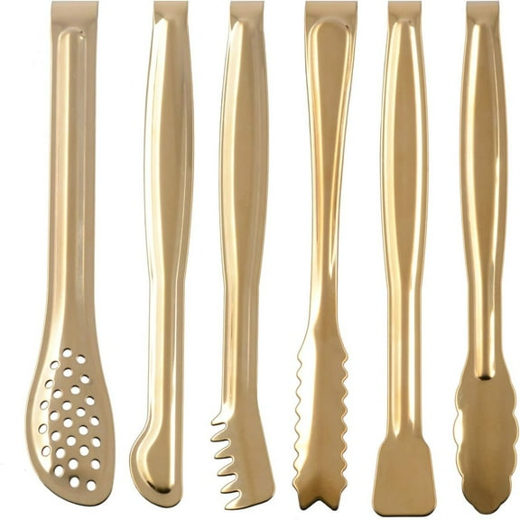 6pcs Gold Plated Mini Serving Tongs set 6-inch Appetizers Tongs Stainless Steel Small Sugar Cube Tongs Ice Tongs