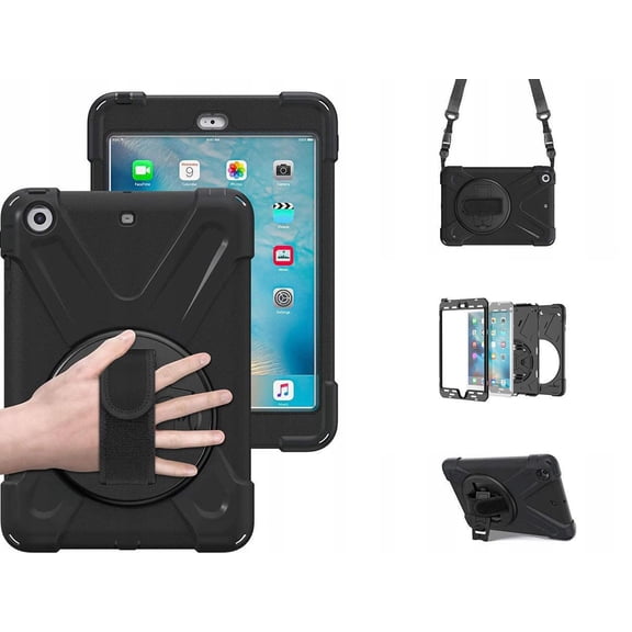 Case For iPad Mini 3 2 1, Heavy Duty Shockproof Protective Cover with 360 Degrees Rotatable Kickstand Hand Strap and Shoulder Strap for iPad Mini / iPad Mini 2 / iPad Mini 3