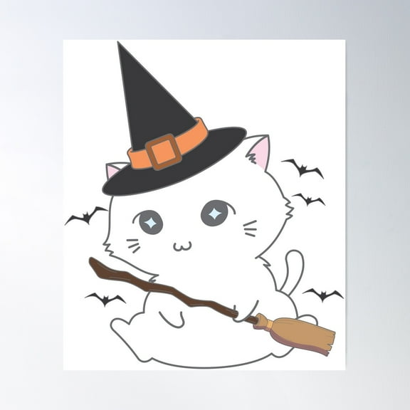 Majo Neko - Cute Witch Chibi Cat Poster Wall Art, Modern Wall Decor For Living Room Bedroom, 8x12 UNFRAMED