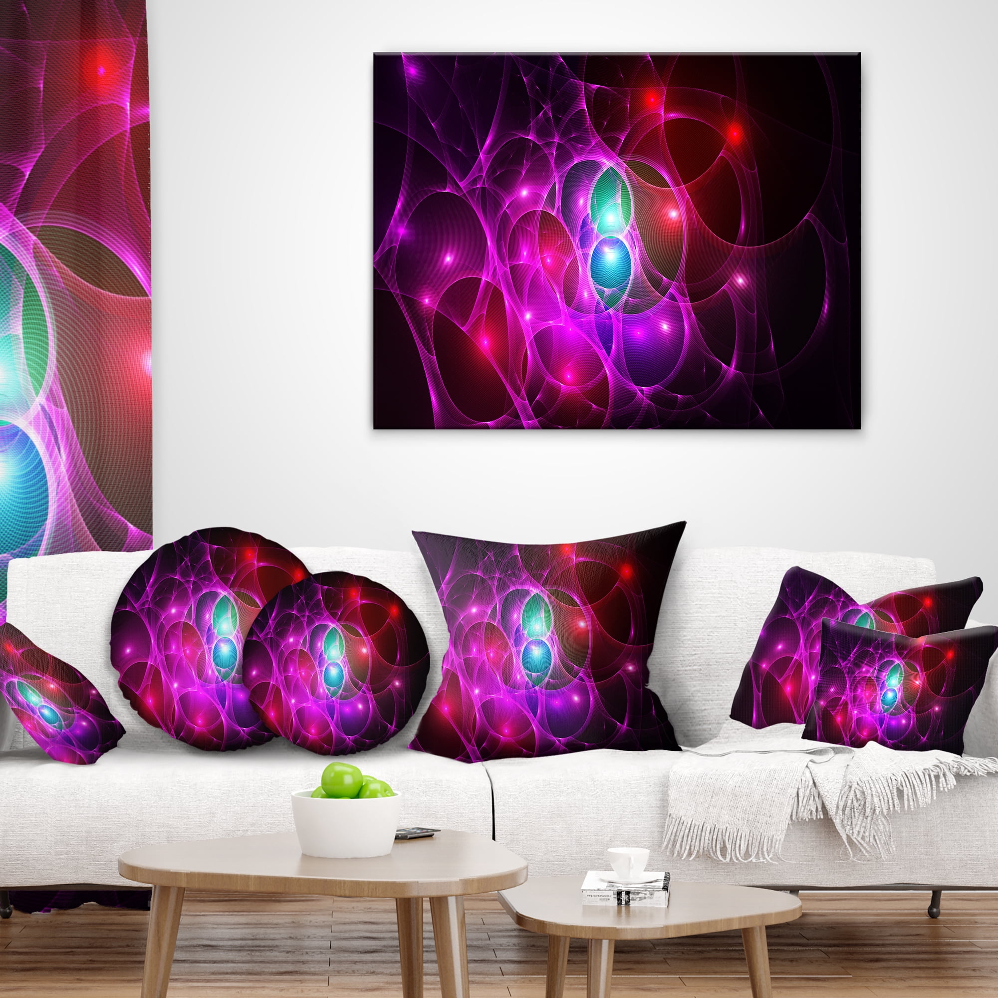 Designart Pink Glowing Bubbles Time - Abstract Throw Pillow - 18x18