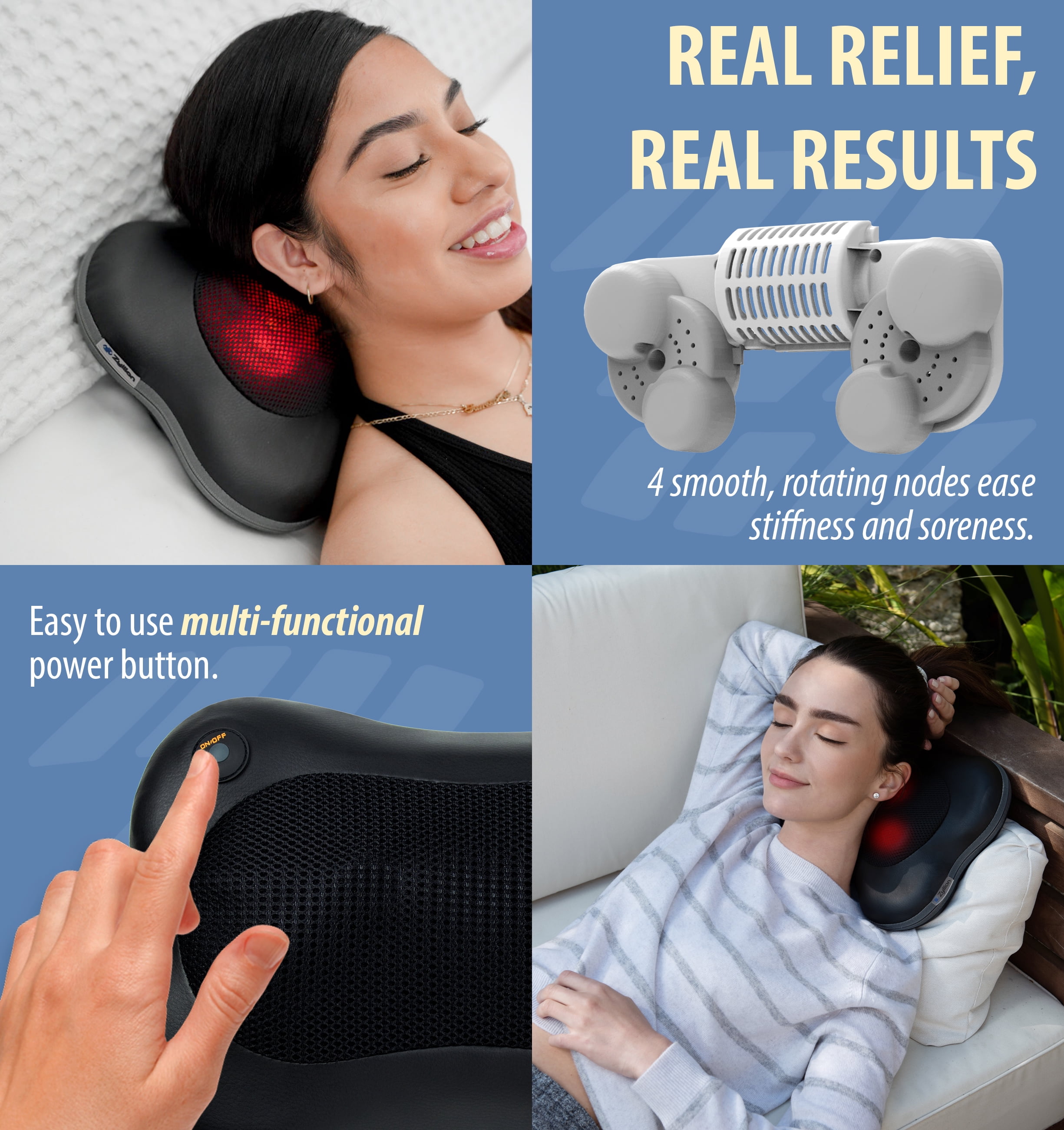 Zyllion Shiatsu Back & Neck Massager with Heat for Muscle Pain, Black