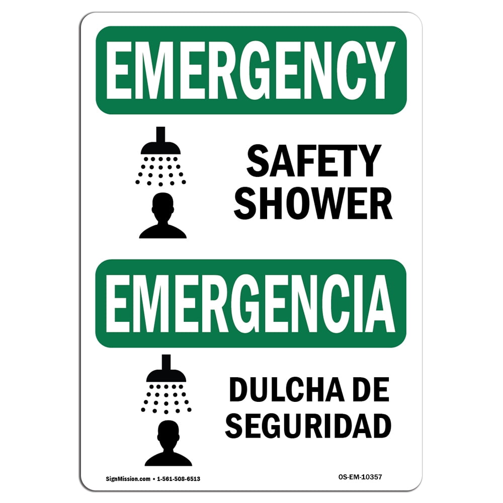OSHA EMERGENCY Sign Safety Shower With Symbol Bilingual Choose from