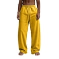 thumbnail image 2 of Hsovts Loose Wide Leg Sweat Joggers for Men, Elastic Waist Relaxed Solid Color Trousers, Side Pocket Open Hem Daily Streetwear Pants Yellow XL, 2 of 4