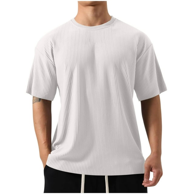 Besolor Men's Short Sleeve T-Shirt Ribbed Crew Neck Casual Solid Color Summer Tshirt Classic Pullover Basic Tee Shirt