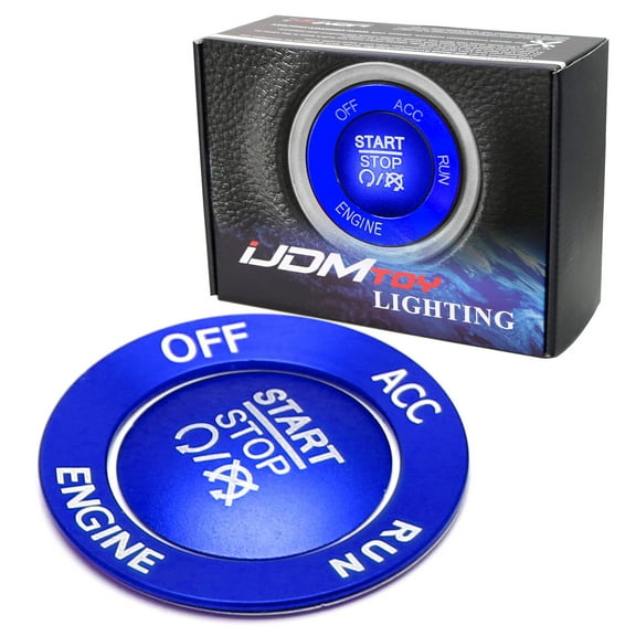 Sports Blue Aluminum Keyless Engine Push Start Button & Surrounding Ring Trim For Charger Challenger Durango Grand Cherokee 300/300C