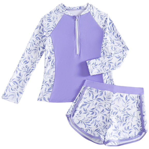 Caqnni Girls Rash Guard Swimsuits 2 Piece Bathing Suit Summer Swimwear Swimwear Suit for Summer Vacation 9-10 Years Purple