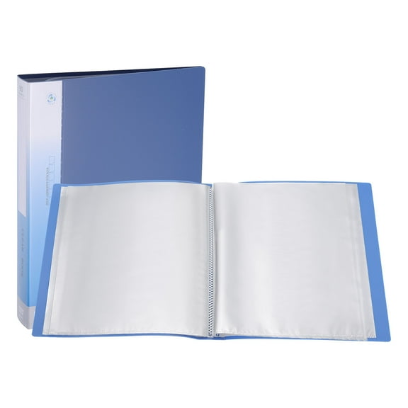 Uxcell 11.6 x 8.3'' Portfolio Binder Folder, 60 Pages Presentation Book with Clear Plastic Protector Sleeves, Dark Blue