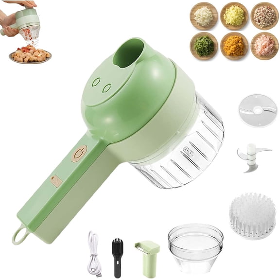 Cuisinish Upgraded Electric Food Chopper, 4 in 1 Handheld Electric Vegetable Cutter Set, Green, Stainless Steel Blade, Plastic Body