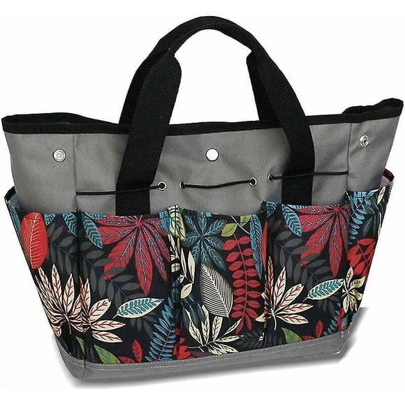 Garden Tool Storage Bag with 9 Pockets - Gardening Gifts for Women, Heavy Duty Tote Bag for Tool Set, Indoor/Outdoor Kit, Organizer (Grey + Print)