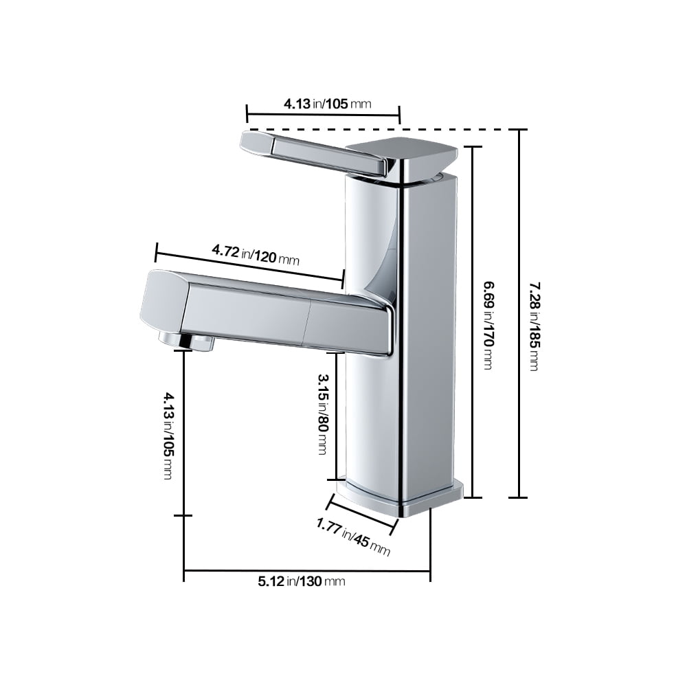 KAIYING Single Handle Bathroom Sink Faucet with Pull Out Sprayer, Rotating Spout, Pull Down Basin Mixer Tap for Hot and Cold Water (Regular, Chrome)