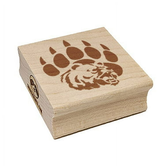 Grizzly Bear Head in Claw Paw Square Rubber Stamp Stamping Scrapbooking Crafting - Small 1.25in