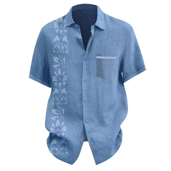 Hawaiian Shirt For Men Slim Fit Stretch Floral Button Down Tropical Holiday Beach T Shirts For Men Fashion Casual Sky Blue XXXXL