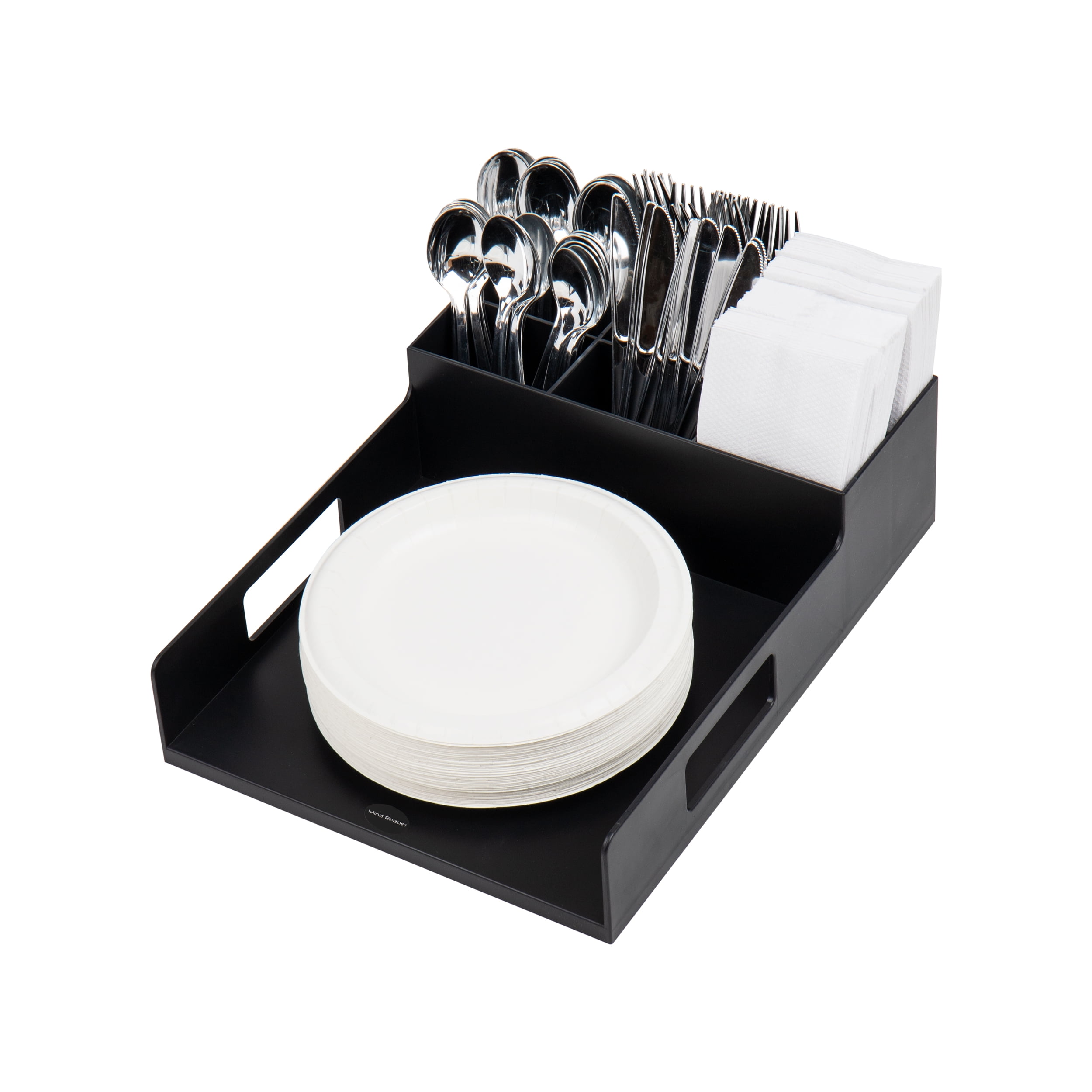 Mind Reader Utensil Napkin & Plate Holder, Silverware Organizer, Serving Tray, Plastic, Black