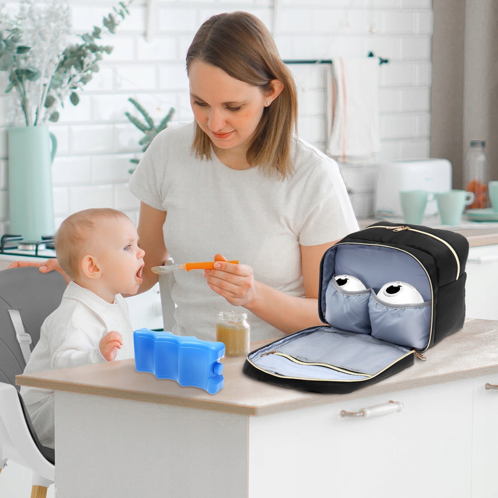 Wearable Breast Pump Bag with Cooler Compartment Portable Breastmilk Cooler Bag with Ice Pack and Waterproof Mat for Breast Pump and Accessories