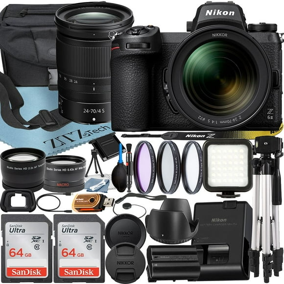 Nikon Z6 II Mirrorless Camera with NIKKOR Z 24-70mm f/4 S Lens + SanDisk 64GB Card + Case + Wide angle + Tripod + ZeeTech Accessory Bundle