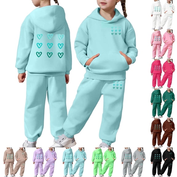Gelikeya Girls Graphic Jogging Suits Sweatsuits 2 Piece Set Oversized Hoodie and Sweatpants Fall Winter Clothes (Black, 6-7 Years)