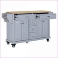 thumbnail image 4 of Kitchen Cart with Rubber Wood Top, 5 Wheels, Storage Cabinet & 2 Drawers | Slate Gray | Dining Room | Solid Wood+MDF, 4 of 8