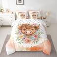 thumbnail image 3 of Homewish Farm Cow Animal Bedding Comforter Set 7 Pieces, Orange Art Watercolor Full Bedding Set, Kawaii Rustic Flower Reversible Fitted Sheet Flat Sheet, Ultra Soft Bedroom Decor, 3 of 8