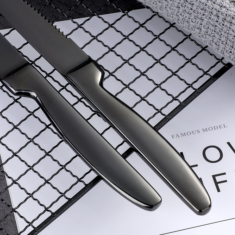 Buyer Star Black Steak Knife Sets, 6-Pieces Stainless Steel Kitchen Steak Knives-Easy to Clean and Non-Stick, 8.6 Inch, Dishwasher Safe