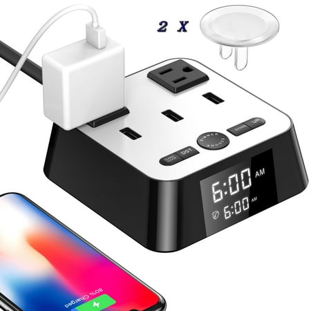 Alarm Clock Charger, 3 USB Charging Ports 2 AC Adapters 4 Adjustable Brightness, with 2 Outlet Plugs Charging Station (Best Alarm Clock Charging Station)