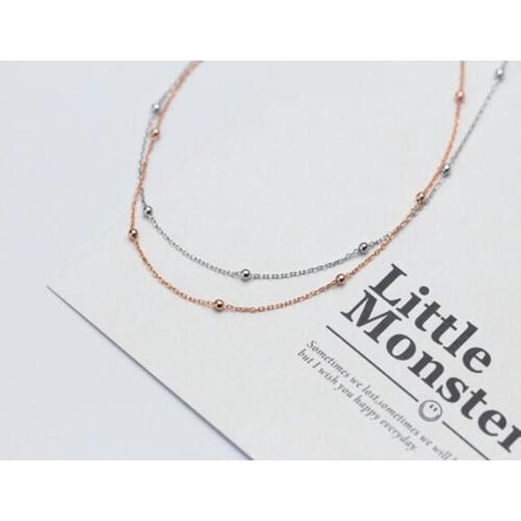 QQTDFG 925 Sterling Silver Beads Beaded Choker Short Necklace A2430-Rose Gold