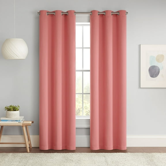 Eclipse Blackout Curtains, Darrell Thermaweave Grommet 37 in x 84 in Curtain Panel in Coral, Sold as a Single Curtain Panel