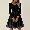 thumbnail image 2 of Christmas Dresses for Women Women's Casual Fashion Round Neck Long Sleeve Christmas Printed Party Vintage Long Dresses for Holiday Gathering,Black,L, 2 of 7