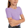 thumbnail image 4 of Amidoa Girls Ribbed T Shirts- Short Sleeve Crewneck Casual Soft Kids Summer Tops Basic Tees Purple Size 5T, 4 of 5