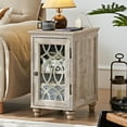 thumbnail image 5 of 2Pcs Farmhouse Nightstand w/Charging Station, Wooden Rustic Narrow Bedside Table, End Table w/Storage Shelf & Door for Bedroom, Living Room, Gray, 5 of 9
