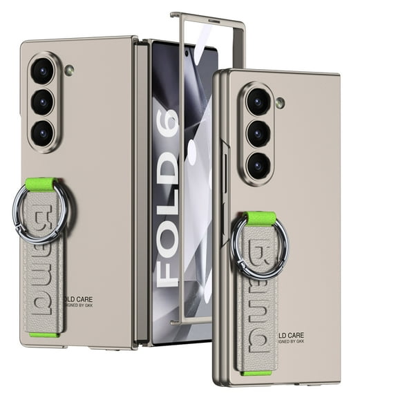 Dteck Case for Samsung Galaxy Z Fold 6,Built-in Screen Protector Case with Ring Holder/Wrist Strap Slim PC Case Cover for Galaxy Z Fold 6 5G,Titaniumgray