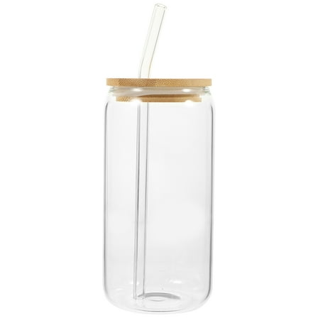 Supvox Clear Glass Drinking Cup with Bamboo Lid for Home and Cafe Use