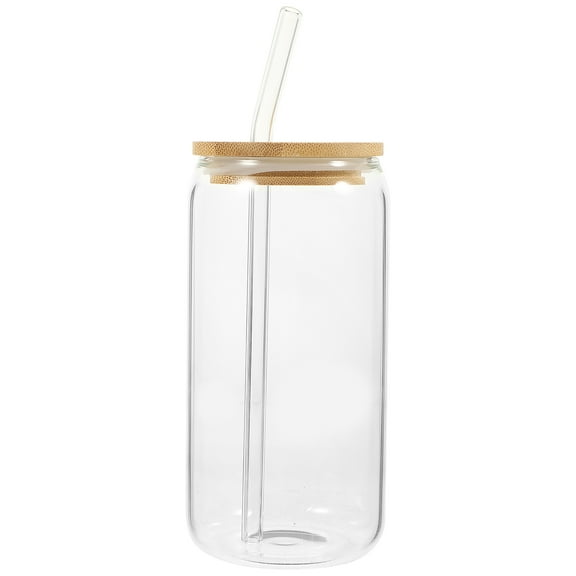 Supvox Clear Glass Drinking Cup with Bamboo Lid for Home and Cafe Use
