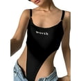 thumbnail image 1 of hirigin Women Bodysuit, Spaghetti Strap High-cut Letters Print Slim Fit Jumpsuit for Club Party, 1 of 4