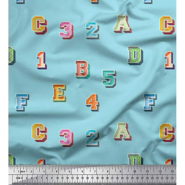 Soimoi Moss Georgette Fabric Numbers & Alphabets Text Decor Fabric Printed Yard 42 Inch Wide