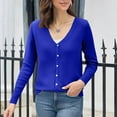 thumbnail image 4 of YDDIAN Women's 100% Merino Wool Lightweight V-Neck Cardigan Sweater Button Down Long Sleeve Knitwear Outwear Tops Royal Blue M, 4 of 4
