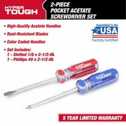Hyper Tough 2-Piece Acetate Handle Mini Pocket Screwdriver, 4 1/2-inch Screwdriver Set, Includes 1 Phillips & 1 Flat Head