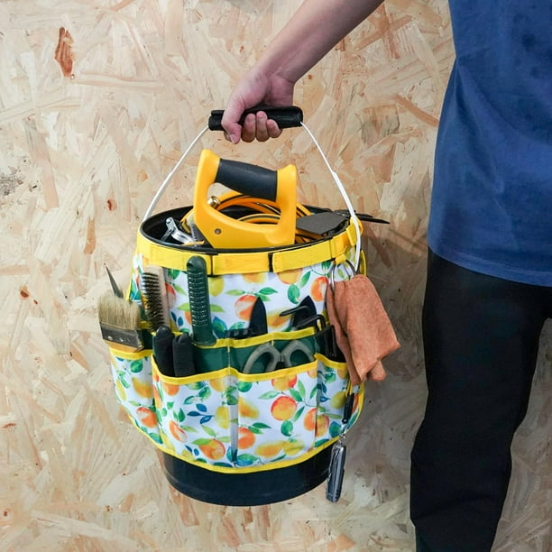 MELOTOUGH 5 Gallon Bucket Tool Organizer for Garden Tools Bucket Caddy OrganizerFit 3.5 to 5 Gallon Bucket Yellow Flower