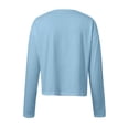 thumbnail image 4 of Womens T Shirts Long Sleeve Ladies Tops Fall Fashion Solid Crewneck Crop Work Blouses Dressy Casual Blue S, 4 of 5