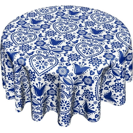 

Nordic Folk Art Round Table Cloth Abstract Retro Flowers Tablecloths Waterproof Stain-Resistant Oil-Proof Wrinkle 60 Inch Table Cover Dinner Kitchen Decor