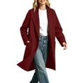 thumbnail image 2 of cocolona Trench Coat for Women Open Front Long Sleeve Solid Color Long Jacket Notch Lapel Lined Fall Winter Wool Coat with Pockets, 2 of 7