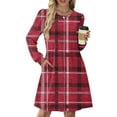 thumbnail image 2 of CharmCyan Women's Long Sleeve Pleated Round Neck Plaid Stripe Print Casual Dress With Pockets Red L, 2 of 5